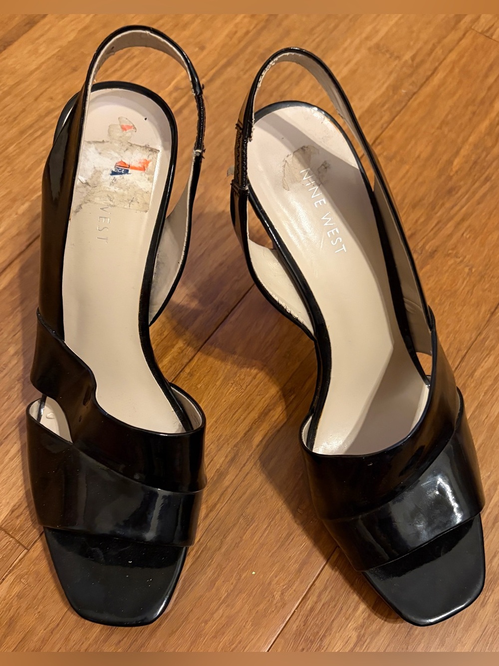 Nine West Black Patent Open-Toe Slingback Heels